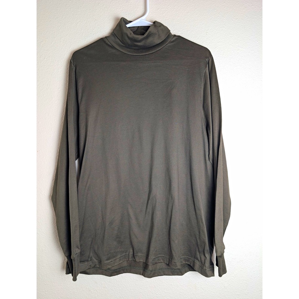 Lands End Womens M 10-12 Olive Green Turtleneck Long Sleeve Layering Top